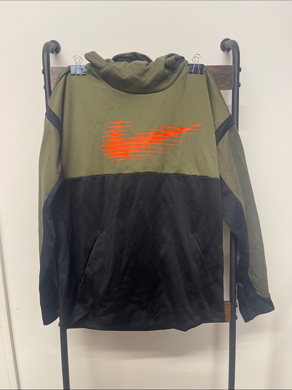 Nike Olive Green, Black & Orange Pullover Hoodie